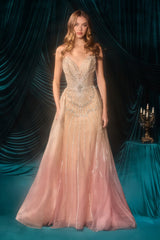 A1508 - Quinley Beaded Ombre Gown - Andrea & Leo