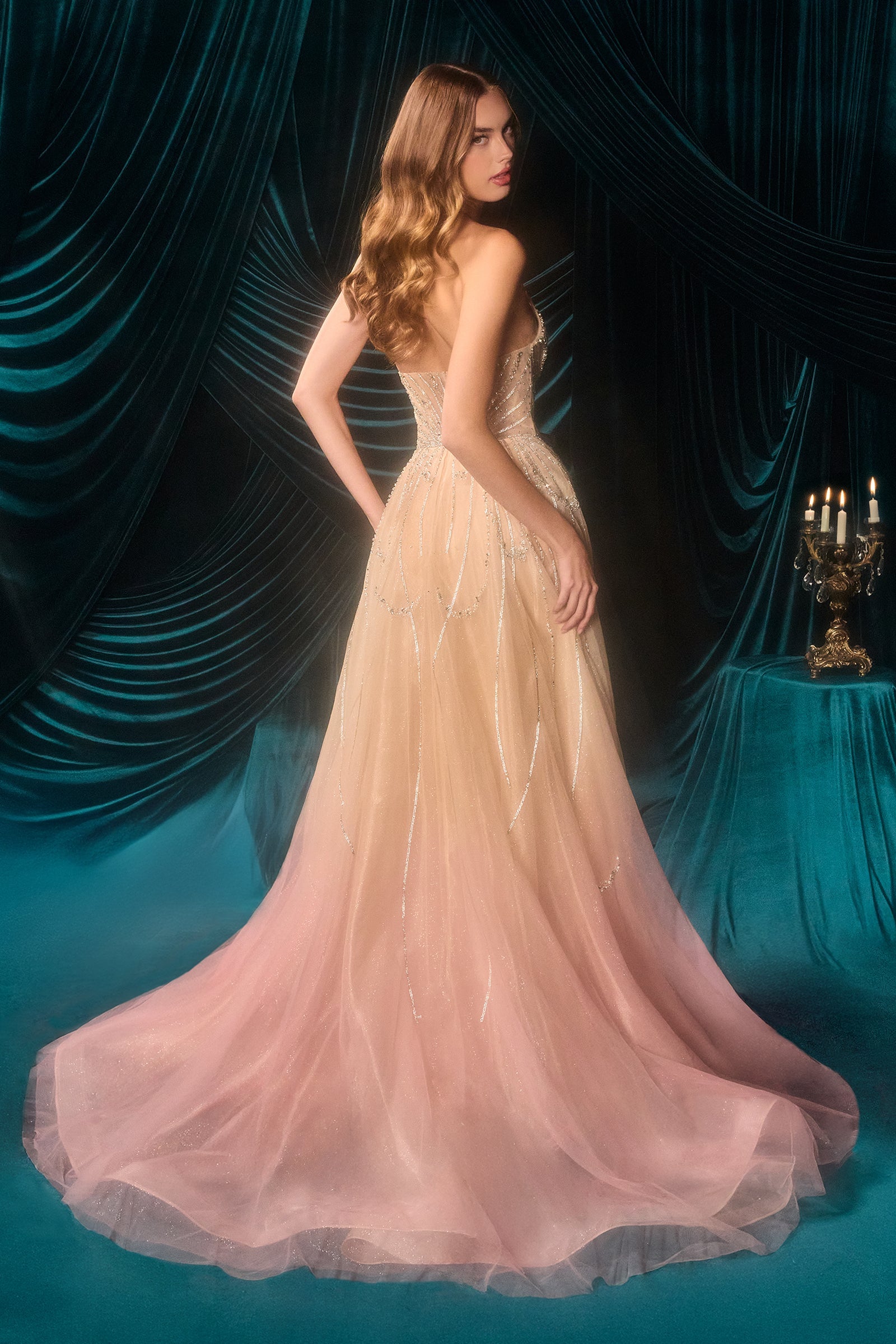 A1508 - Quinley Beaded Ombre Gown - Andrea & Leo