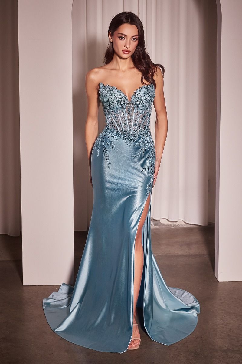 ALEXIS GOWN - SATIN & LACE STRAPLESS FITTED GOWN