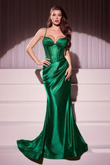 ALICE GOWN - GLITTER DUSTED FITTED STRETCH SATIN DRESS