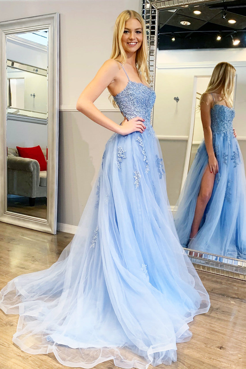 Alisha Gown - Light Blue - Tulle A-line Dress With Open Back