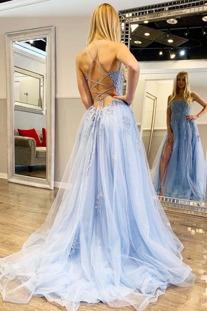 Alisha Gown - Light Blue - Tulle A-line Dress With Open Back