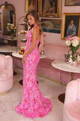 40075 - Ava Presley - Plunging Halter Sequin Evening Dress