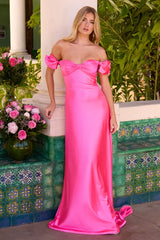 47178 - Ava Presley - Off The Shoulder Charmeuse Dress With Bows