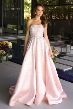 42500 - Ava Presley - Strapless A-line Pearl Embellished Dress