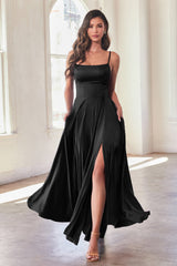 Justine Gown - Satin A-Line Dress with Lace-Up Back