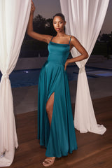 Justine Gown - Satin A-Line Dress with Lace-Up Back
