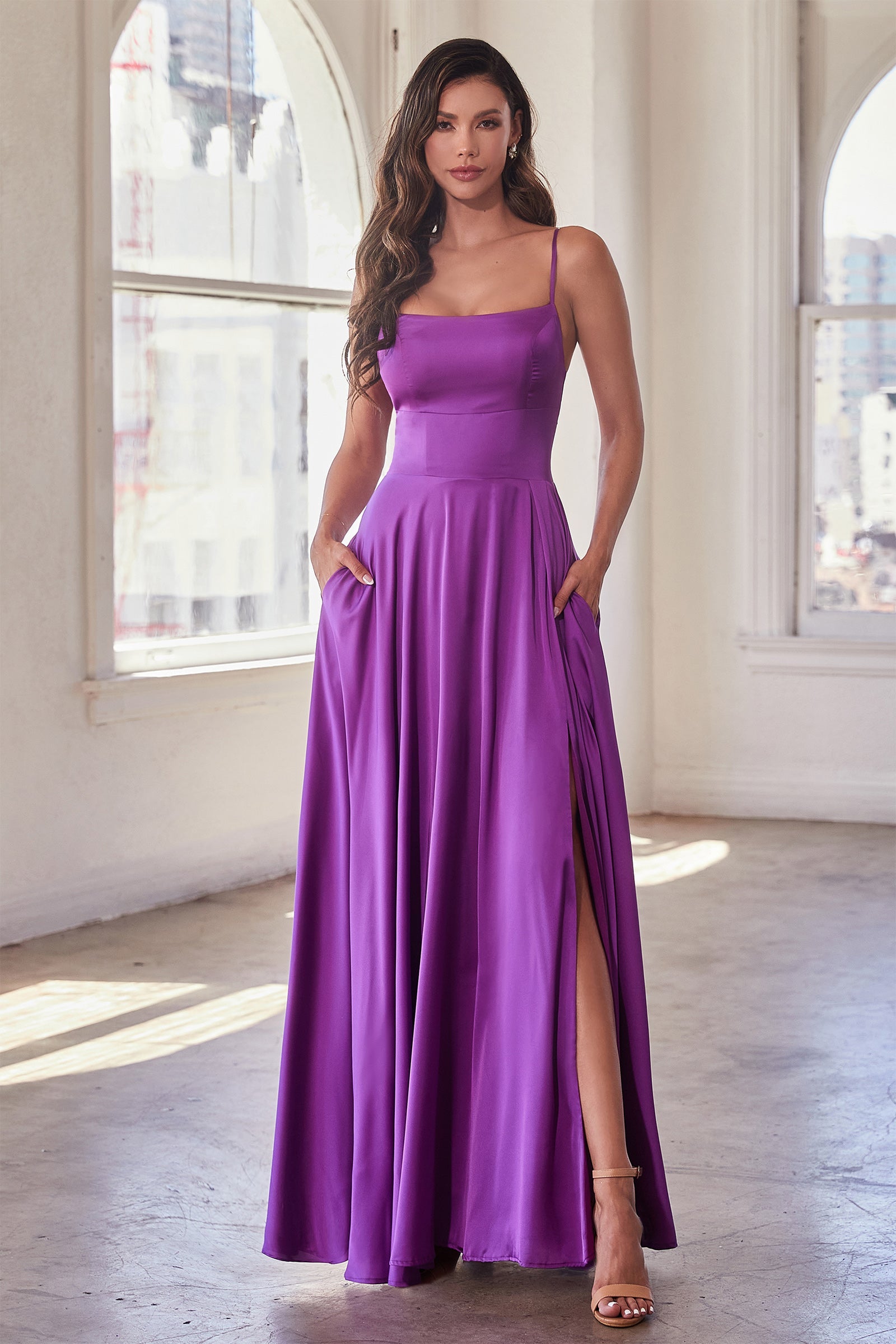 Justine Gown - Satin A-Line Dress with Lace-Up Back
