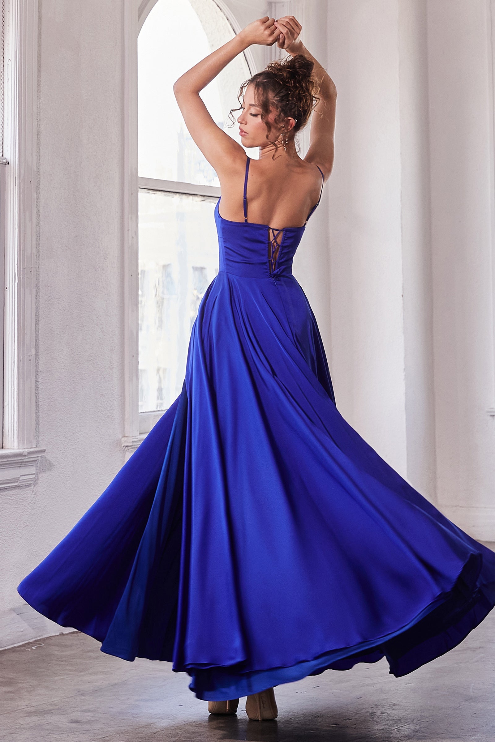 Justine Gown - Satin A-Line Dress with Lace-Up Back