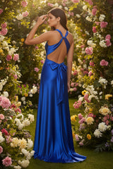 Odette Maxi Dress - Royal - Open Back With Adjustable Bow Tie Detail