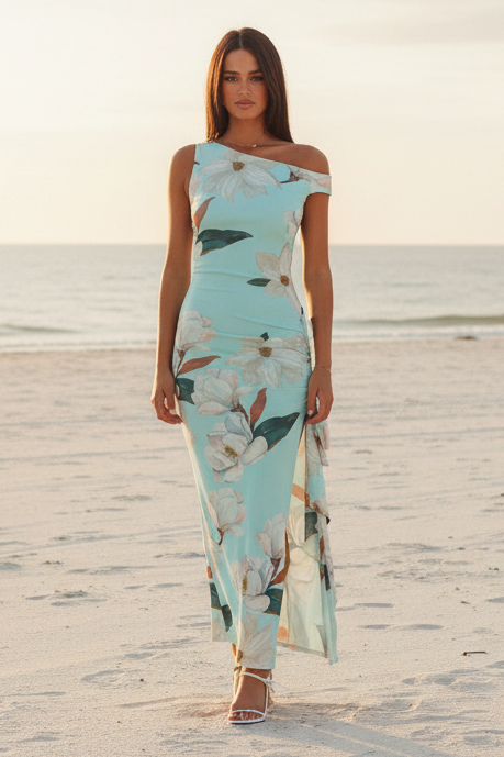 Amalfi Maxi Dress - Mint Floral Print Dress