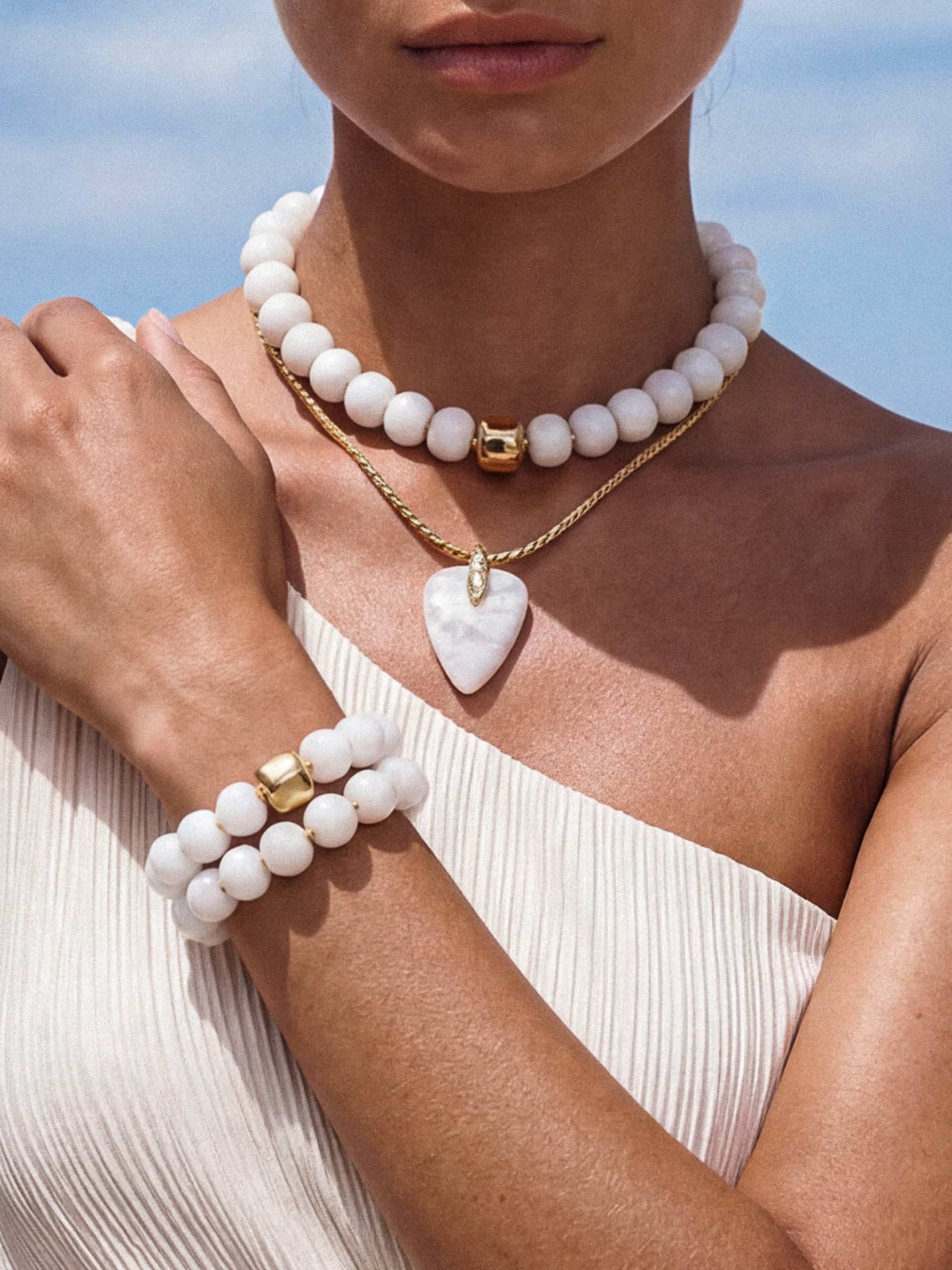 Power Bead Bracelet Stack in Bone