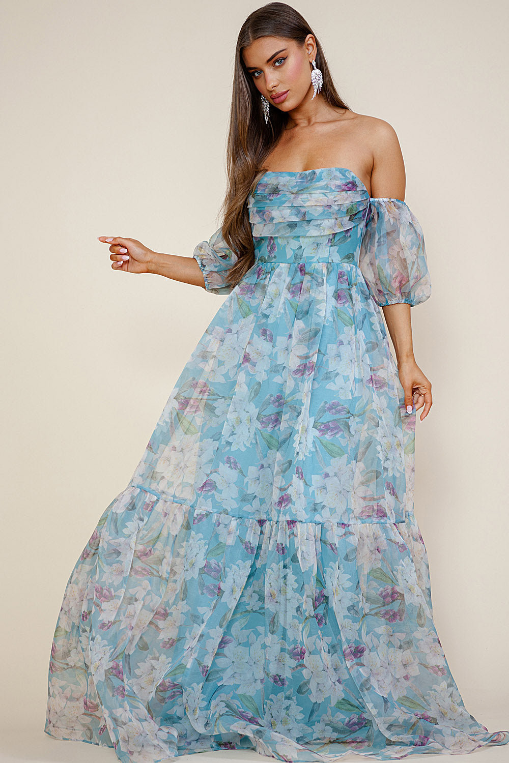 Breezy Maxi Dress - Floral Blue Organza