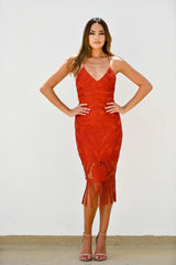 Size 2, Khaleesi Dress - Burnt Orange - Lace Dress With Fringe - FINAL SALE