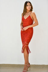 Size 2, Khaleesi Dress - Burnt Orange - Lace Dress With Fringe - FINAL SALE