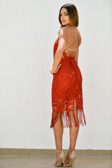 Size 2, Khaleesi Dress - Burnt Orange - Lace Dress With Fringe - FINAL SALE