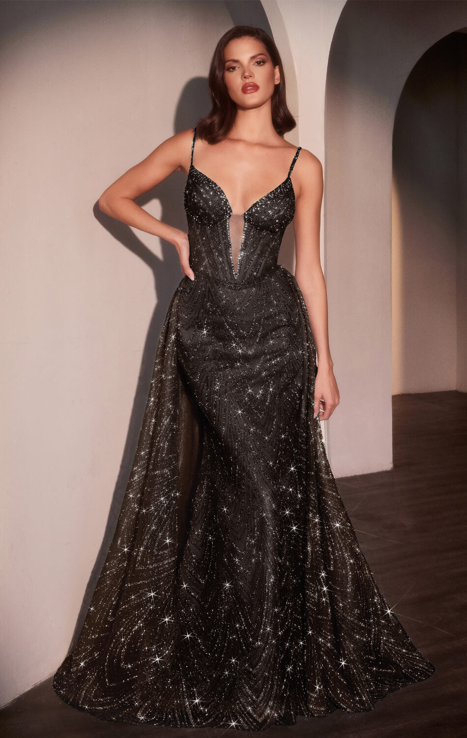 ANTONIA GOWN - GLITTER PRINT DRESS WITH OVERSKIRT