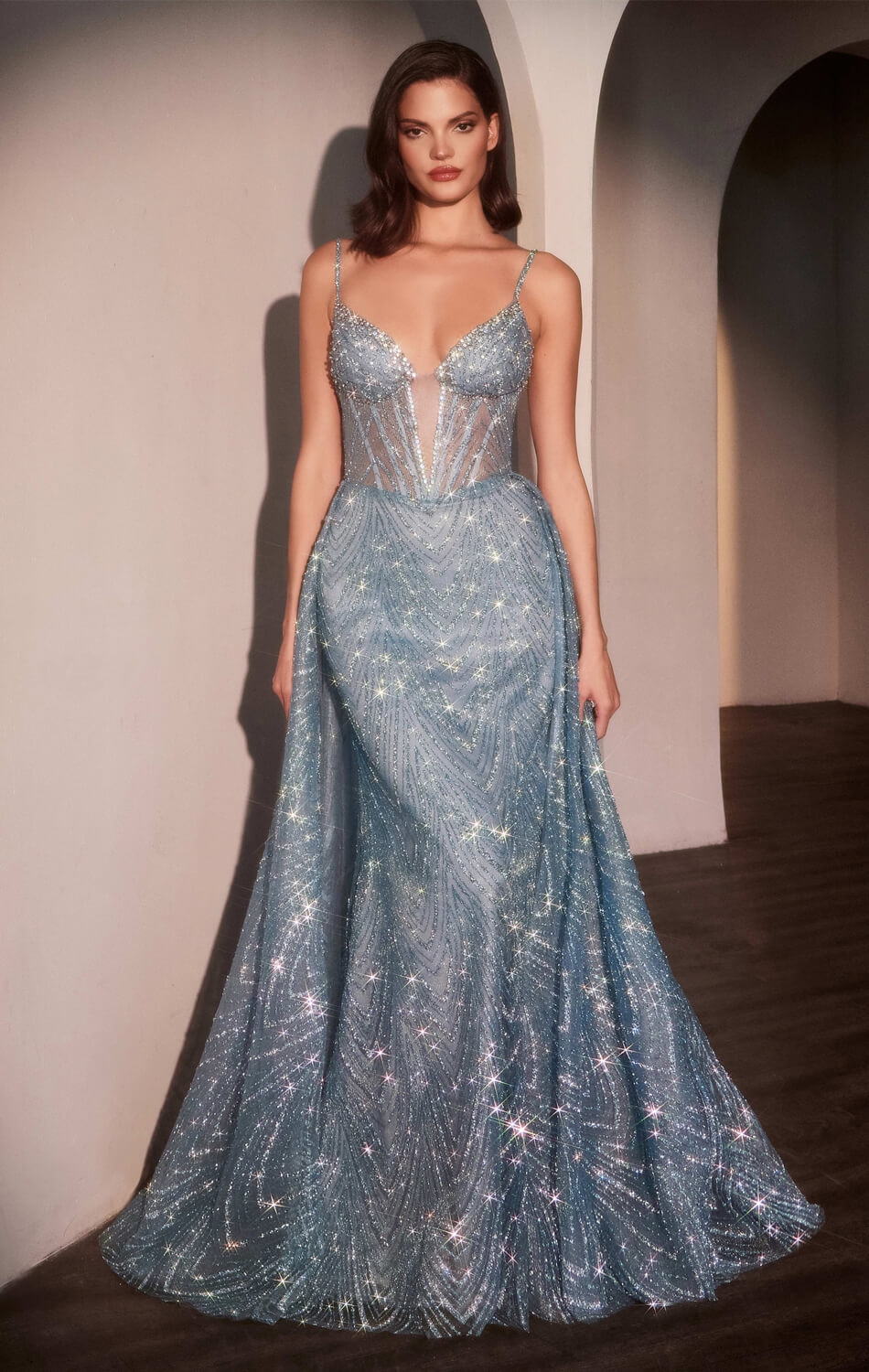 ANTONIA GOWN - GLITTER PRINT DRESS WITH OVERSKIRT