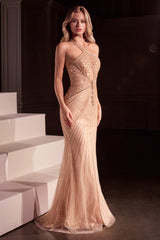IRINA GOWN - KEYHOLE HALTER BEADED DRESS