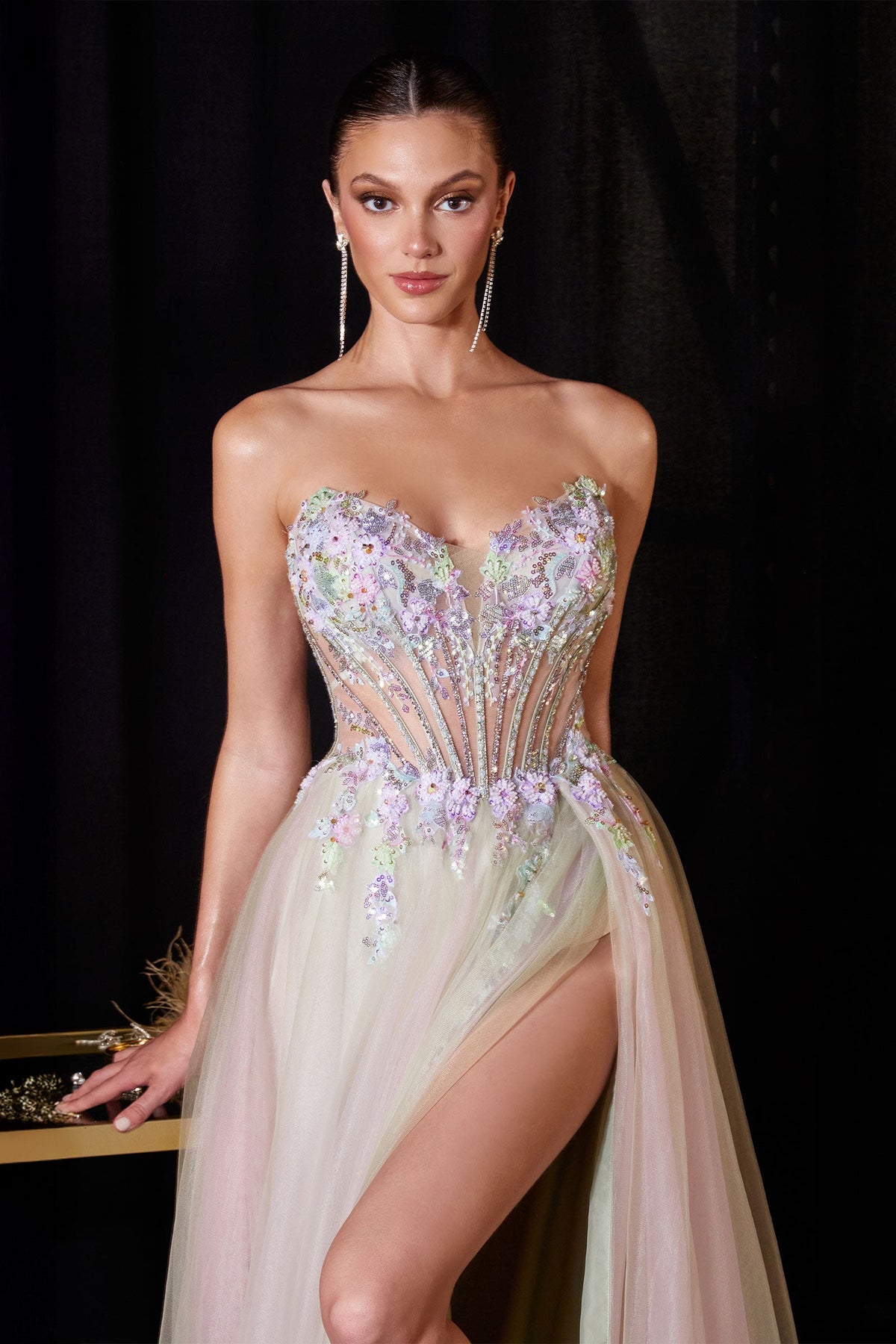 Violetta Gown - Floral Appliqué Corset A-Line Dress