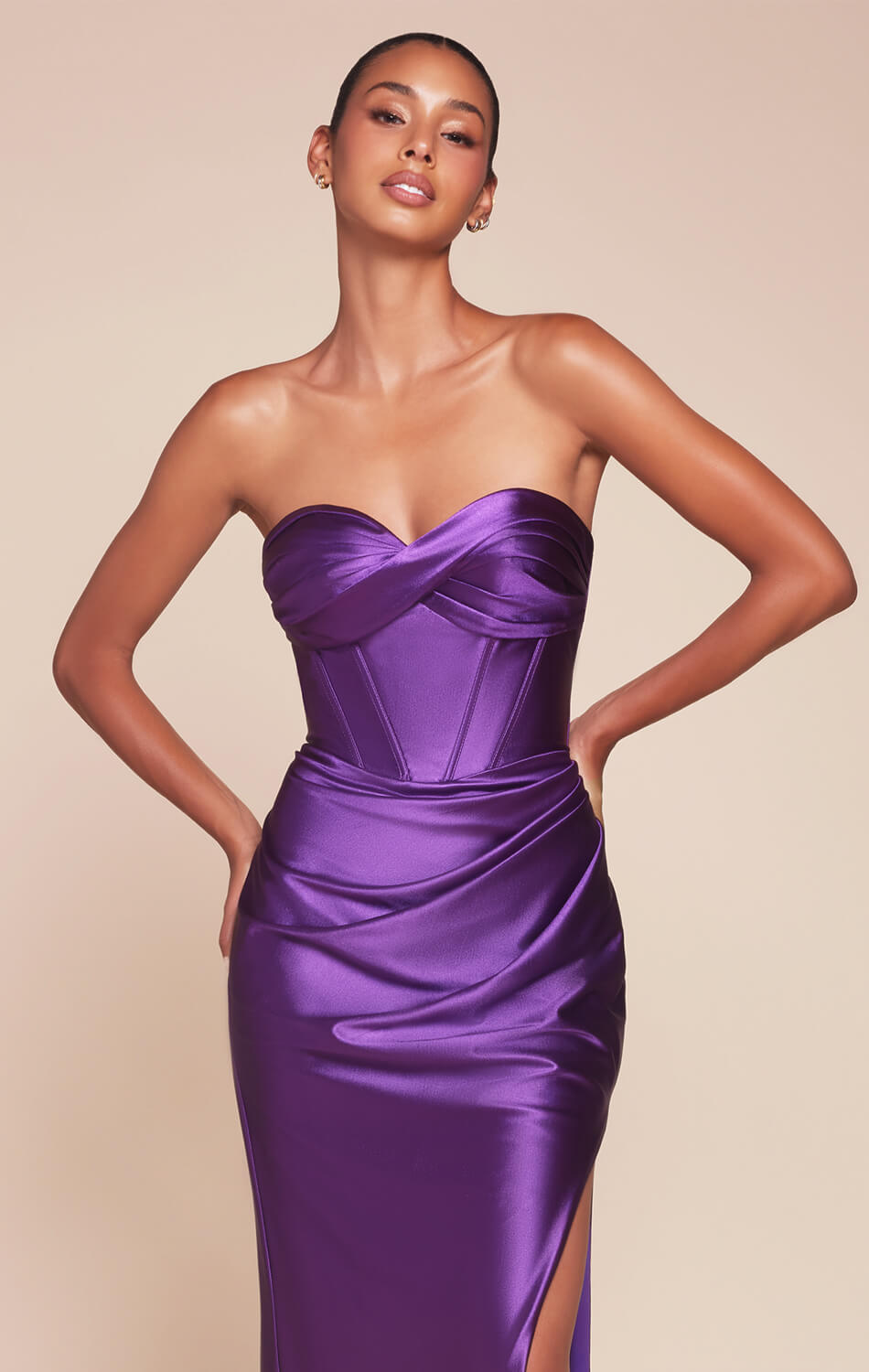 KOLLYN GOWN - STRAPLESS LUXE SATIN FITTED GOWN