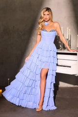 Norah Gown - High Low Layered Chiffon Ball Gown With Choker