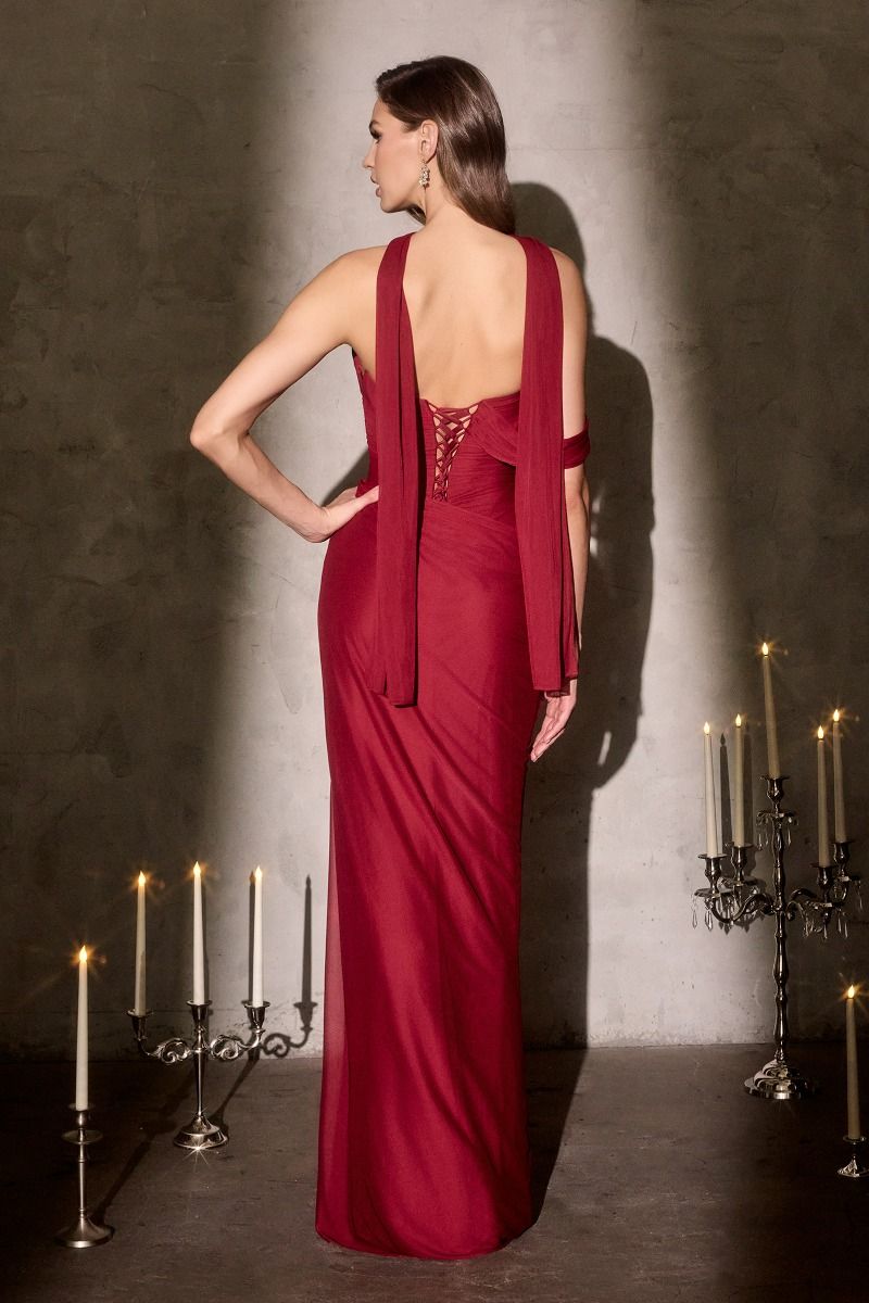 Indira Gown - Pleated Chiffon Dress with Scarf