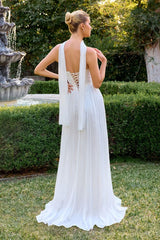 Ingrid Gown - Off White Strapless Shimmer Chiffon Dress with Scarf