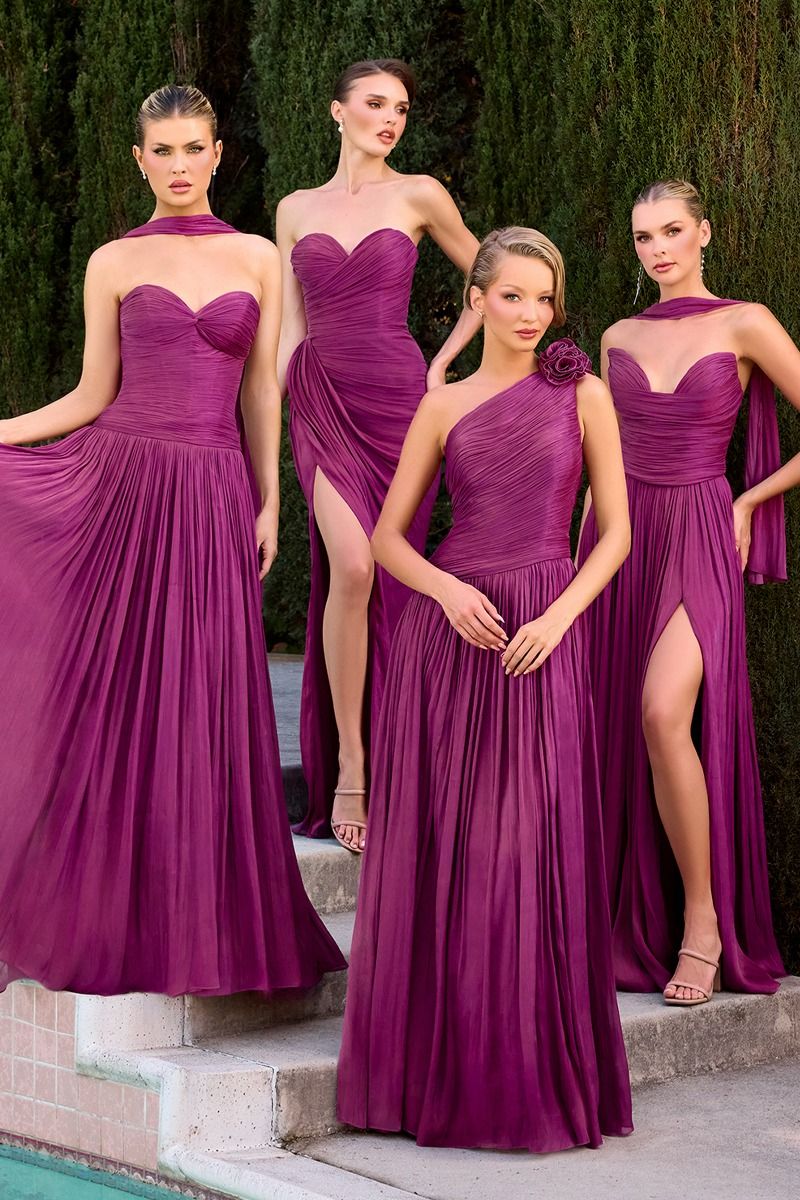 Linnea Gown - Strapless Shimmer Chiffon Dress with Scarf