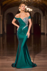 Gadot Gown - Off-the-Shoulder Crystal Satin Dress