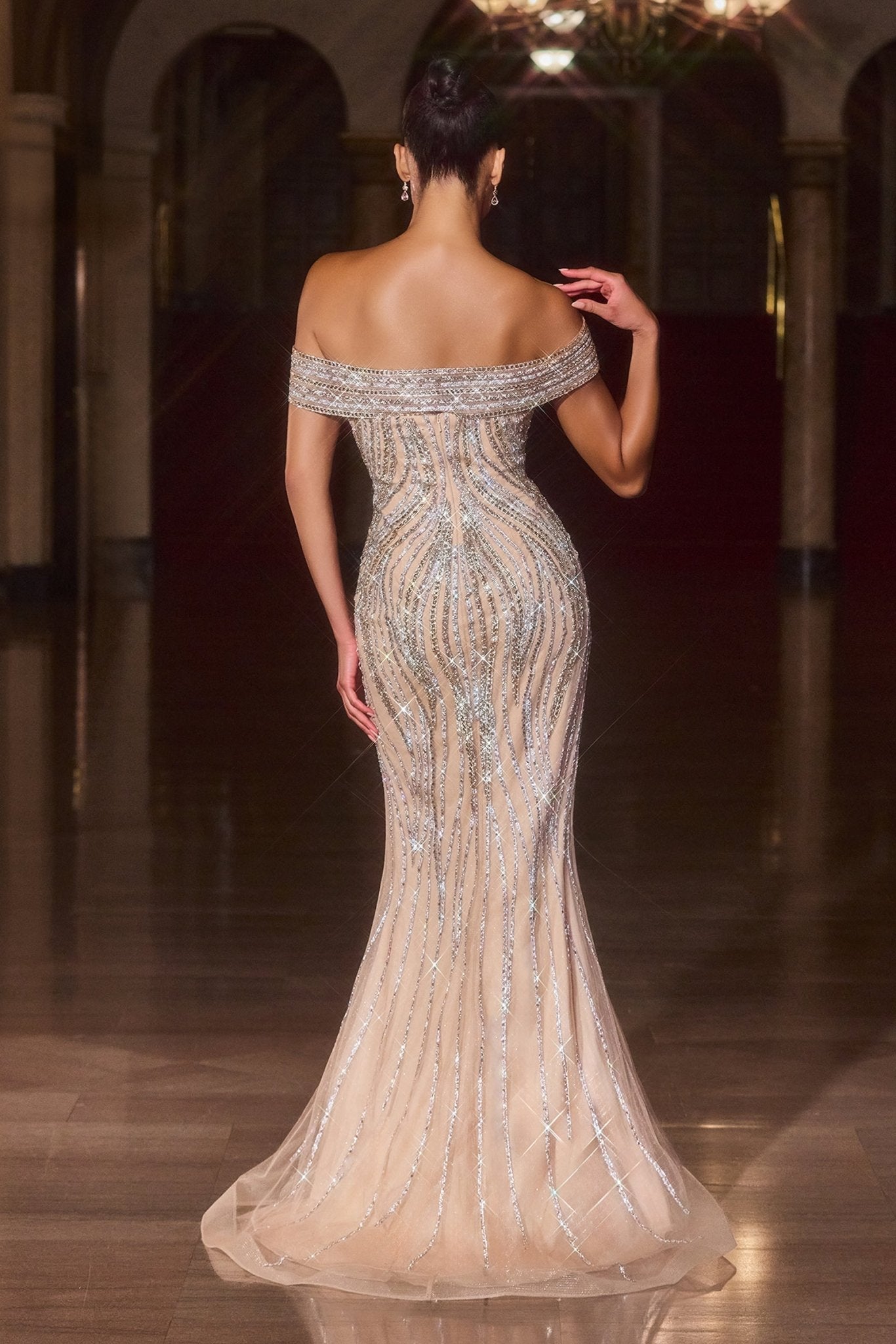 Salinger Gown - Sequin & Crystal Evening Dress With Removable Strap