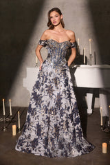 Glenna Gown - Off The Shoulder Floral Ball Gown