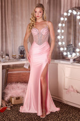 Trisha Gown - Beaded Sheer Bodice With Satin Skirt