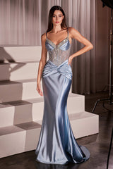 Nyx Gown - Sheer Embellished Bodice Satin Gown