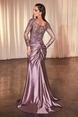 Sandra Gown - Lace Long Sleeve Satin Formal Dress