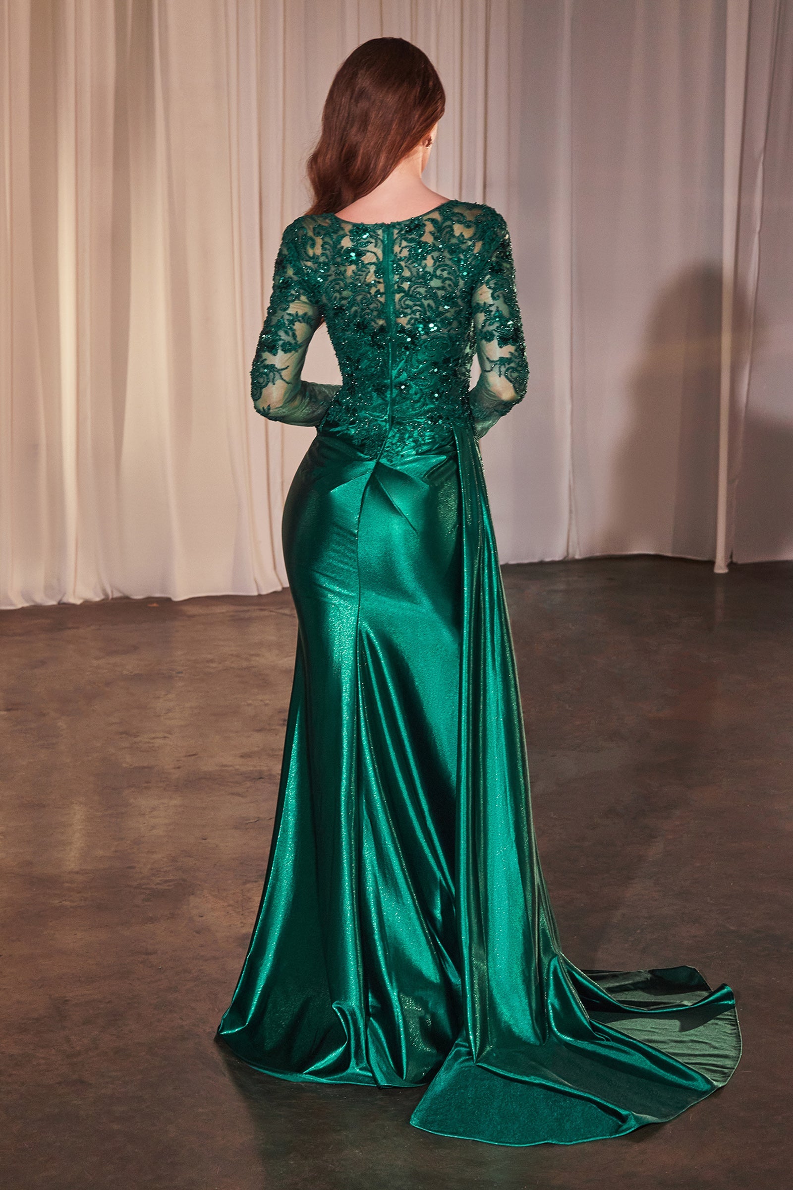 Debra Gown - Long Sleeve Lace & Satin Formal Dress
