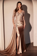 Debra Gown - Long Sleeve Lace & Satin Formal Dress