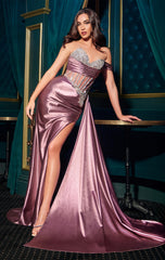 PATRICE GOWN - ONE SHOULDER CRYSTAL CORSET SATIN GOWN
