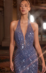Kingston Gown - Halter Beaded Mermaid Evening Dress