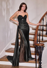 Evans Gown - Satin Dress With Illusion Leg Slit