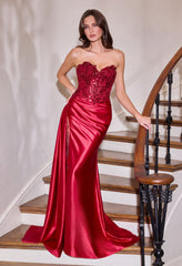 Evans Gown - Satin Dress With Illusion Leg Slit
