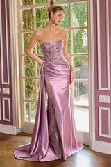 Evans Gown - Satin Dress With Illusion Leg Slit