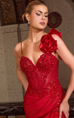 Winslow Gown - Satin Dress With Rosette Shoulder