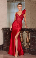 Winslow Gown - Satin Dress With Rosette Shoulder