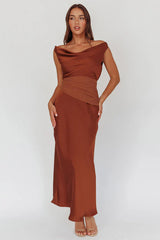 JUDY MAXI - COCOA BROWN SATIN DRESS WITH OPEN BACK