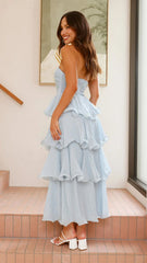 Gabby Maxi Dress - Pale Blue - Strapless Tiered Dress