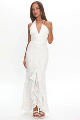 Rue Maxi Dress - White Lace & Rosette Dress