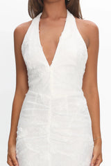 Rue Maxi Dress - White Lace & Rosette Dress