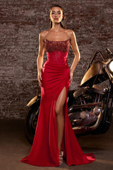 RAQUEL GOWN - STRAPLESS DRESS WITH BEADED BODICE