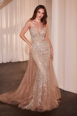 Roxanna Gown - Crystal & Pearl Gown with Overskirt